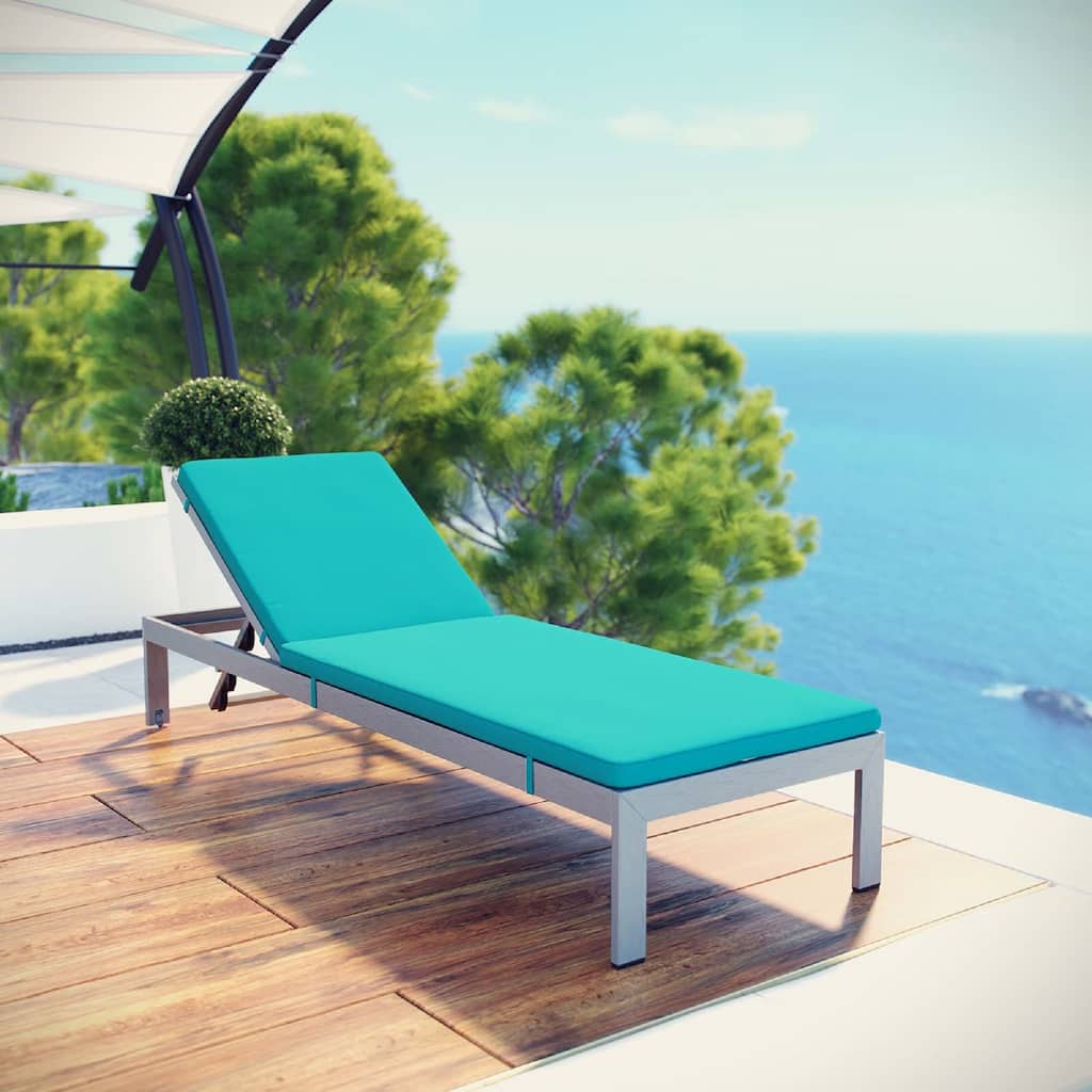 Outdoor Patio Chaise Poolside Lounge Chair With Cushion, Turquoise