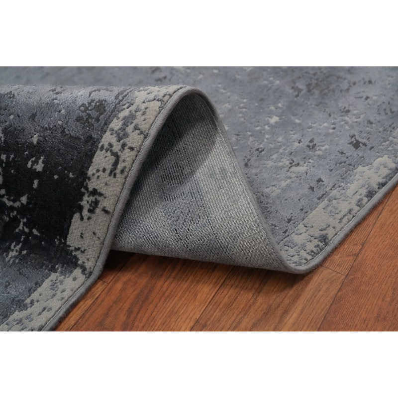Machine Made Oriental Polyester Carpet Traditional Floral Greys & Charcoal Tabriz Area Rug - 7' 5'' X 5' 2''