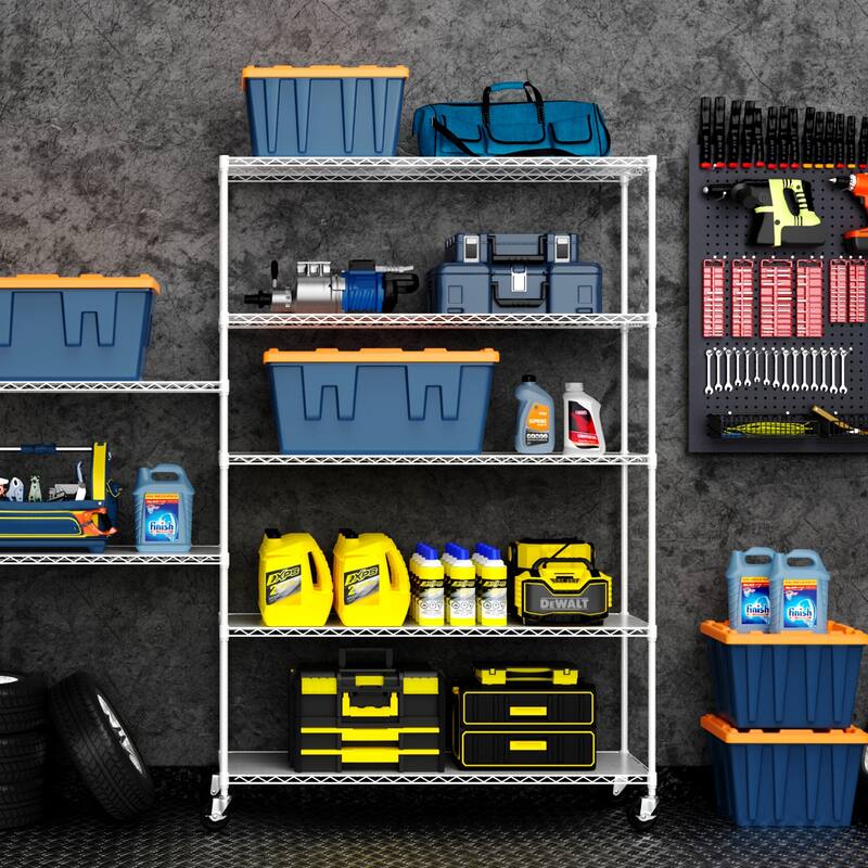 Heavy Duty 6 Tier Metal Shelves, Height Adjustable with Wheels