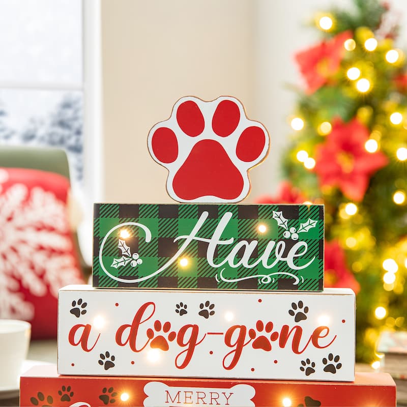 Glitzhome 12"H LED Lighted Wooden Pet Block Word Sign