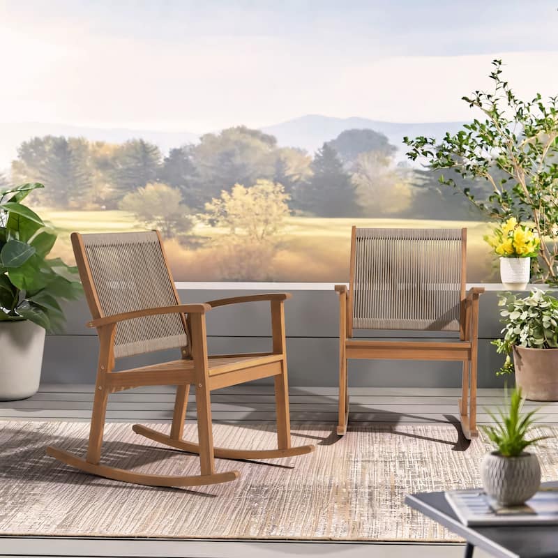 Outdoor Solid Wooden Rocking Chair Set of 2