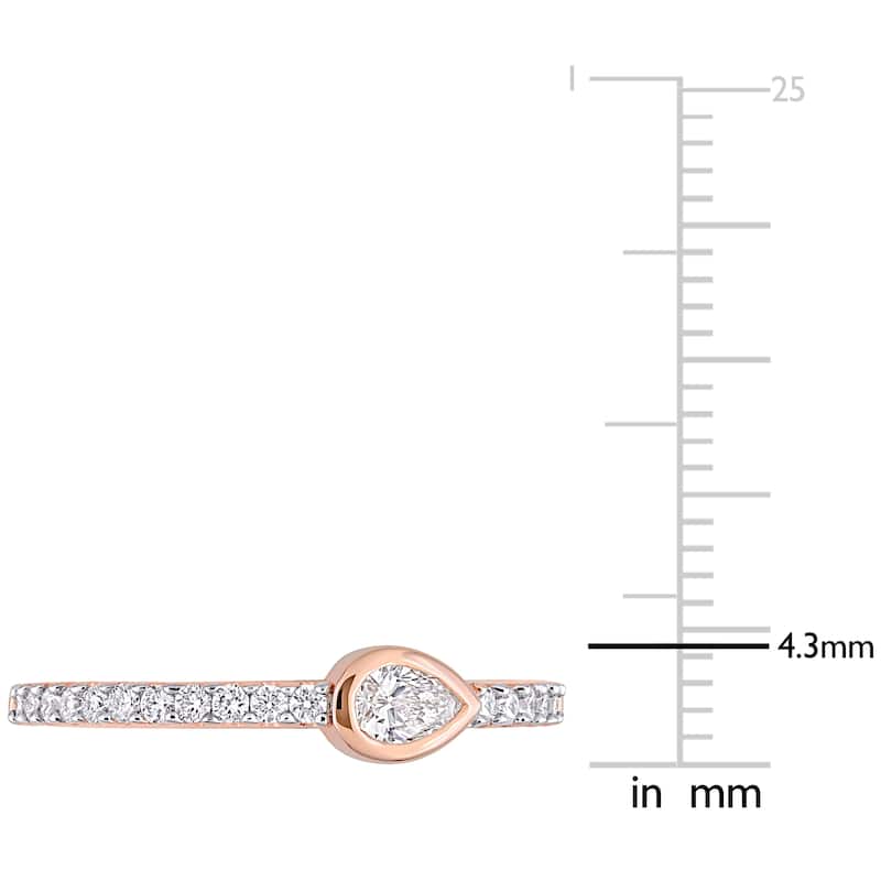 Miadora 1/3ct TW Pear and Round Diamonds Semi-Eternity Ring in 14k Rose Gold