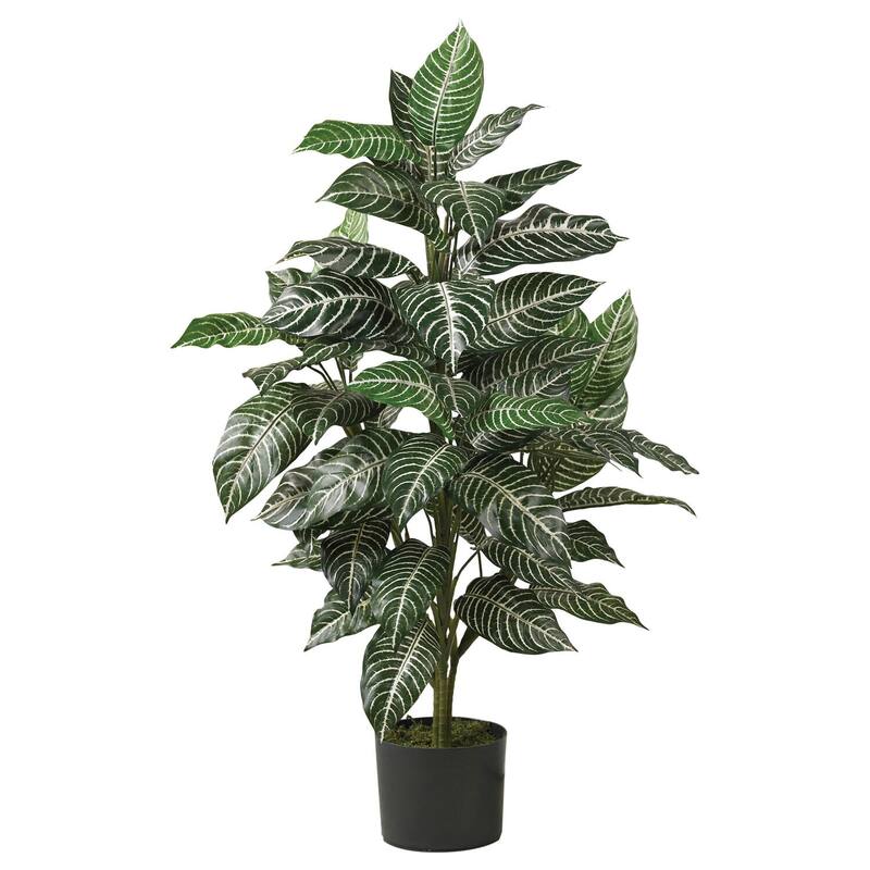 Zebra Silk Plant 3ft - Tropical Floor Plant Decor, Realistic Faux Plant, Indoor Greenery, Easy Care Home Accent - 3ft.