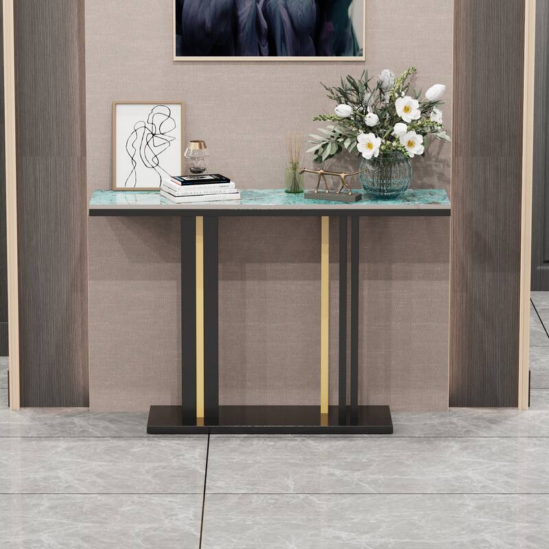 Glam Style Stone Top Accent Table for Hall Console Table Porch Table