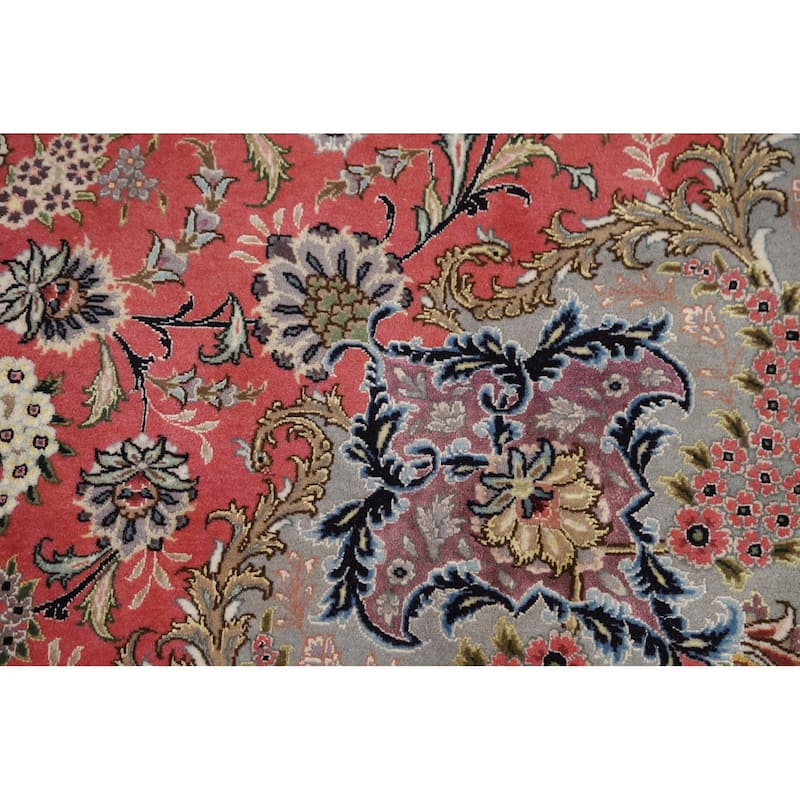 Handmade Pink Wool & Silk Tabriz Persian Area Rug Traditional Carpet - 5'0"x 7'6"