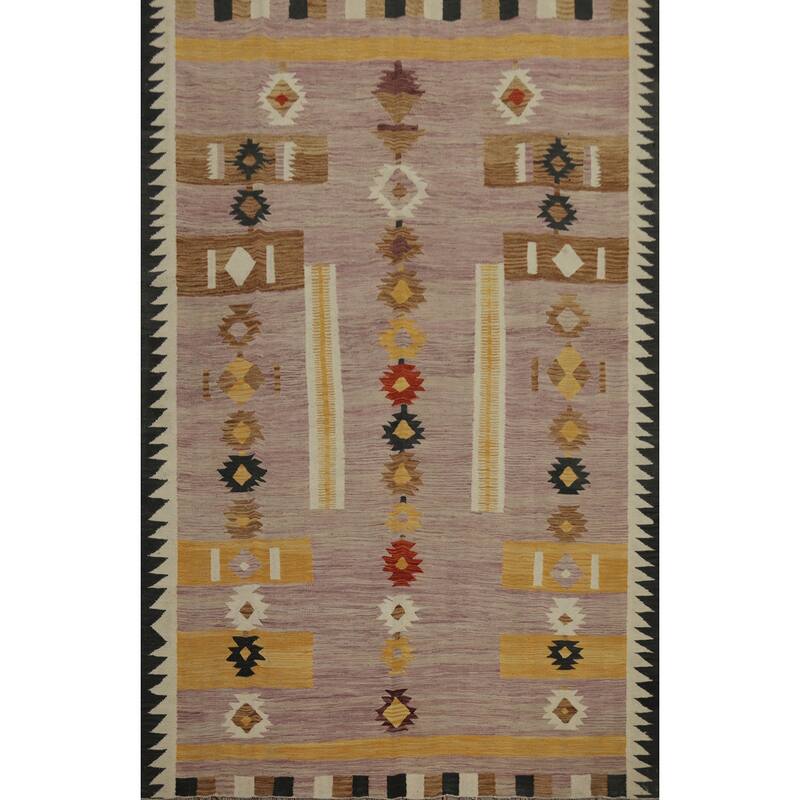 Hand Woven Oriental 100% Wool Carpet Southwestern Tribal Pink Kilim Area Rug - 9' 9'' X 6' 11''