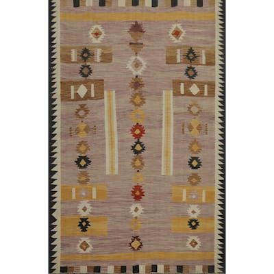 Hand Woven Oriental 100% Wool Carpet Southwestern Tribal Pink Kilim Area Rug - 9' 9'' X 6' 11''