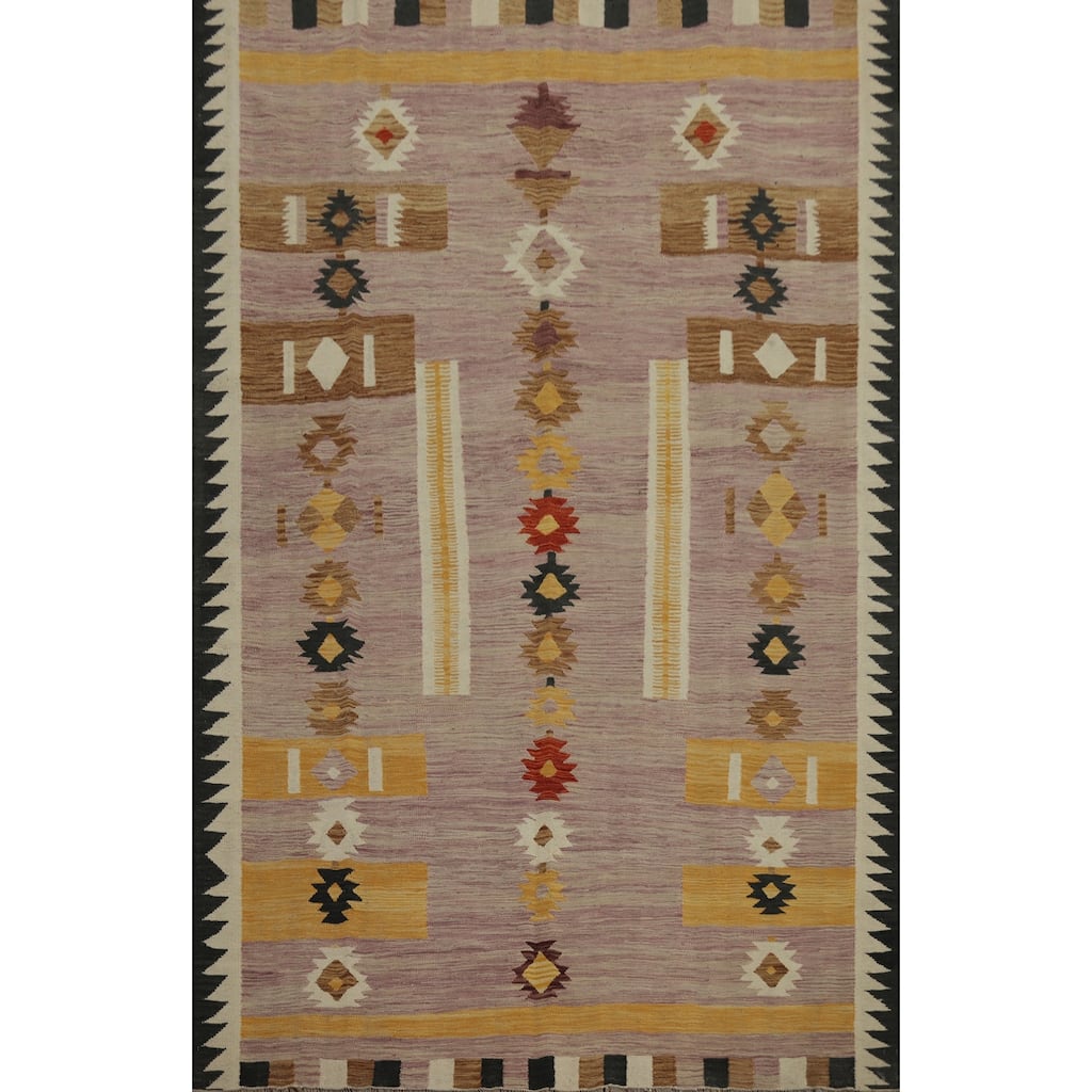 Hand Woven Oriental 100% Wool Carpet Southwestern Tribal Pink Kilim Area Rug - 9' 9'' X 6' 11''