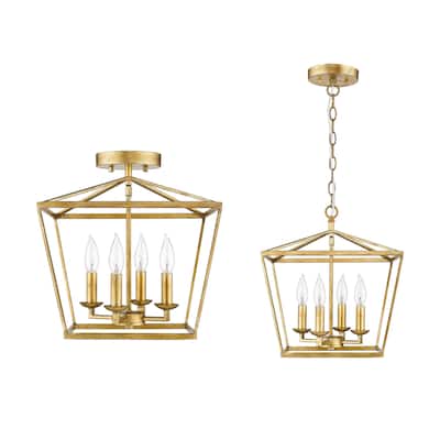 3-Light Convertible to Pendant Mini Lantern Ceiling Light and Pendant in Gold