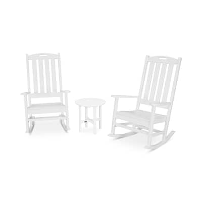 POLYWOOD Nautical 3-Piece Porch Rocking Chair Set