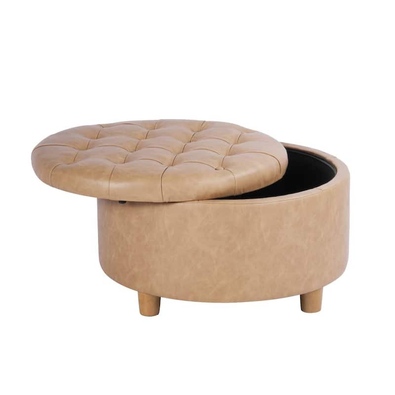 HomePop Button Tufted Round Storage Ottoman
