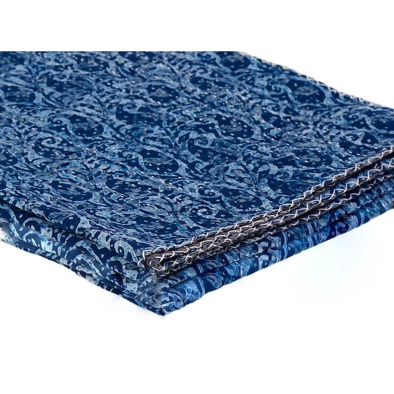 HomeRoots 50" X 70" Blue Paisley Cotton Quilted Kantha Throw Blanket with Embroidery