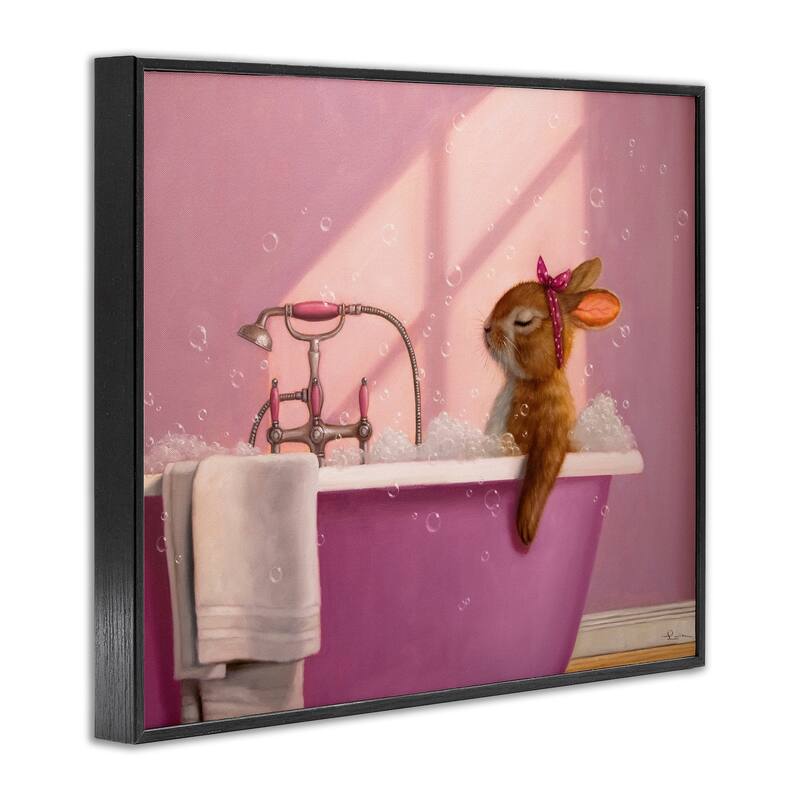 Stupell Bunny in Pink Relaxing Bath Framed Giclee Art Design By Lucia Heffernan