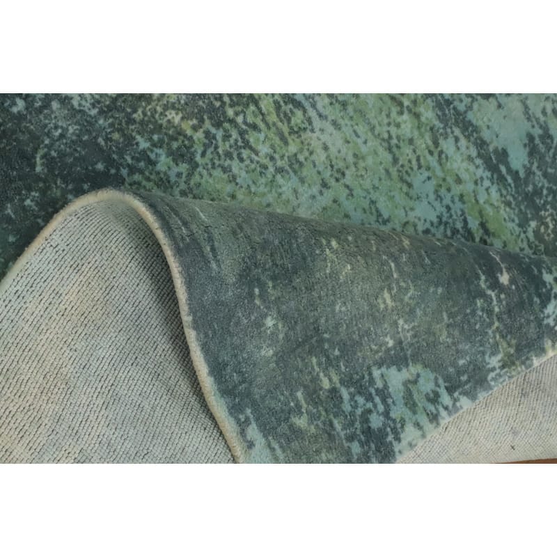 Hand-knotted Modern Silk Blue Abstract Oriental Area Rug - 5' 9'' X 4' 0''