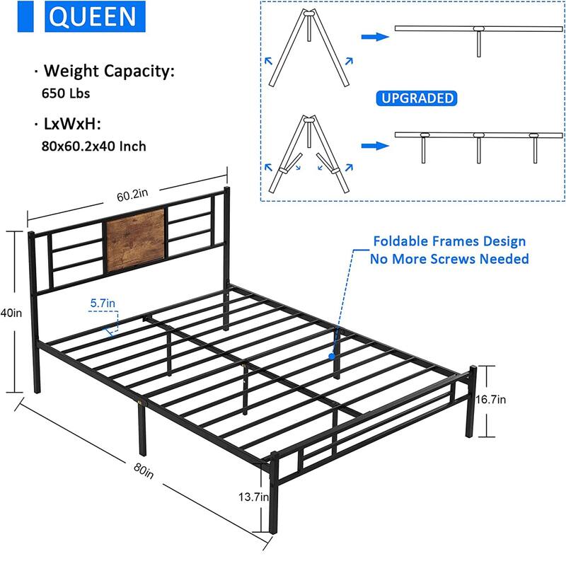 VECELO Twin/Full/Queen Size Beds，Wood Platform Bed Frame with Headboard