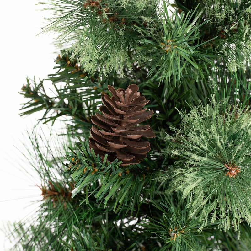 Glitzhome Set of 3 Pre-Lit Green Cashmere Pine Christmas Tree in Planter Artificial Decoration 5FT/6FT/7FT