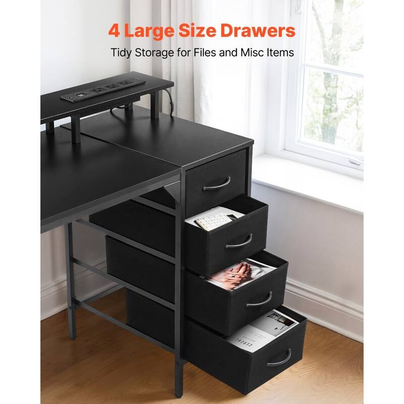 47" RGB Computer Desk with Adjustable Feet and Reinforced Steel Frame 4 Drawers for Office Storage