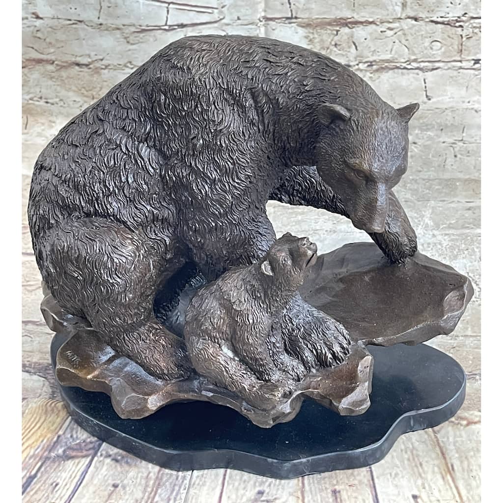 Large Polar Bear With Cub Bronze Sculpture Art Deco Statue Figurine Figure Decor