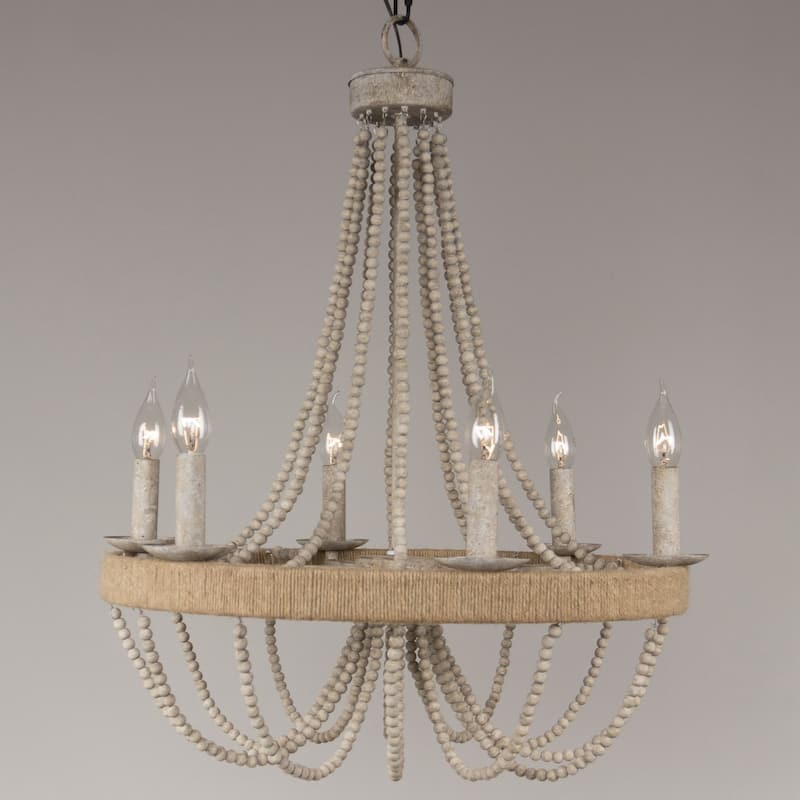 6-Light Wood Bead Chandelier