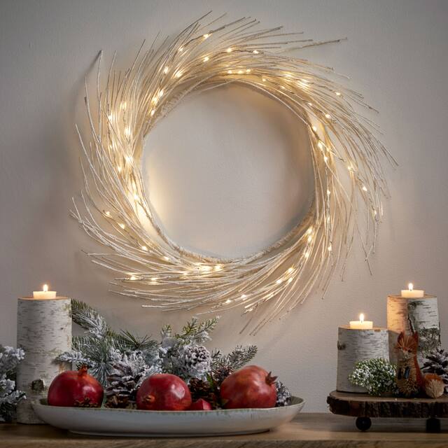 Reese 24-inch Pre-lit Warm White LED Christmas Wreath by Christopher Knight Home - Dove Glitter