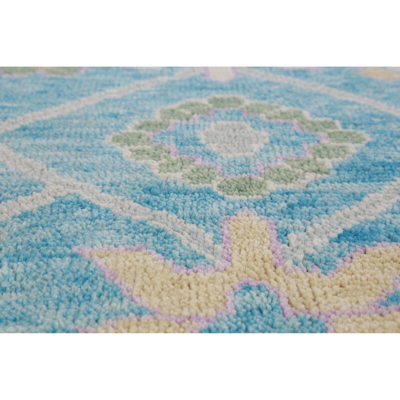 Hand Knotted Oriental 100% Wool Carpet Transitional All-Over Navy Blue & Blues Oushak Area Rug - 9' 8'' X 8' 0''