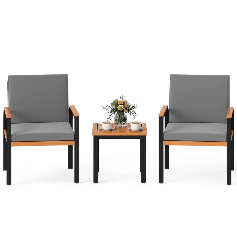Gymax 3 Pieces Patio Furniture Set Outdoor Bistro Conversation Set w/ - Grey