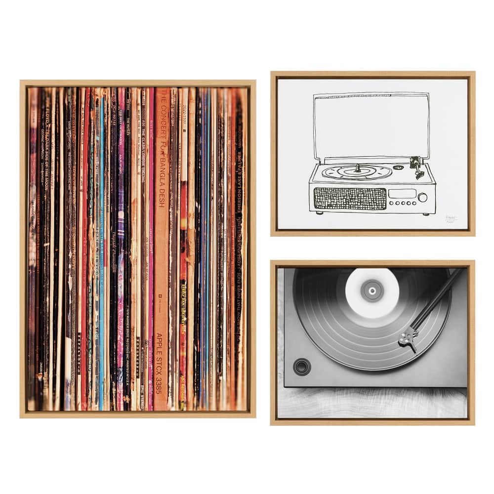 Kate and Laurel Sylvie Record Player Framed Canvas by Various Artists