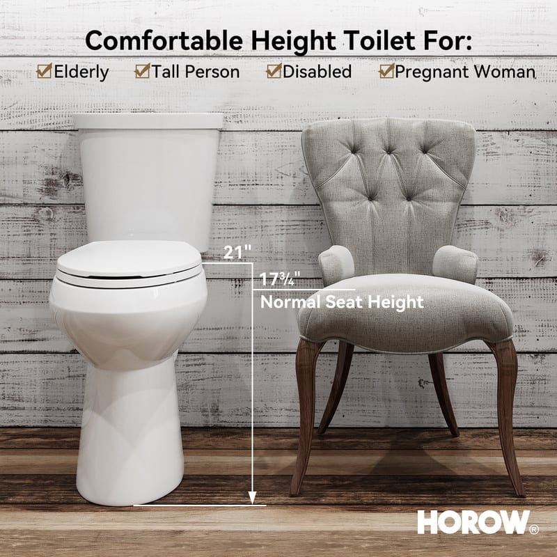 HOROW 21 in. Extra Tall 2-Piece 1.28 GPF Elongated Toilet in White with Comfortable Chair Height Seat and 1000g Powerful Flush
