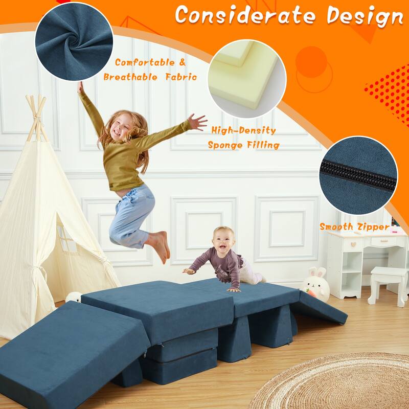 10pcs Kid's Play Couch, Multifunctional Modular Kid Convertible Sofa for Playroom, Indoor Toddler Couch for Boys Girls