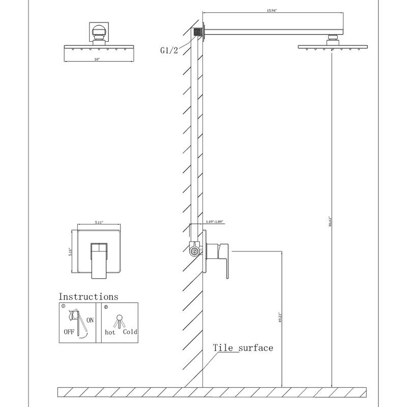 Modland Single Handle Matte Black Rain Shower System with 10" Shower Head and Rough-In Valve