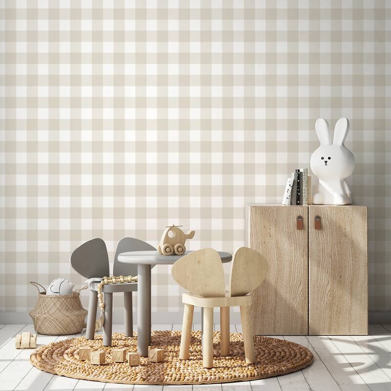 Fine Decor Patrice Light Brown Gingham Wallpaper - N/A