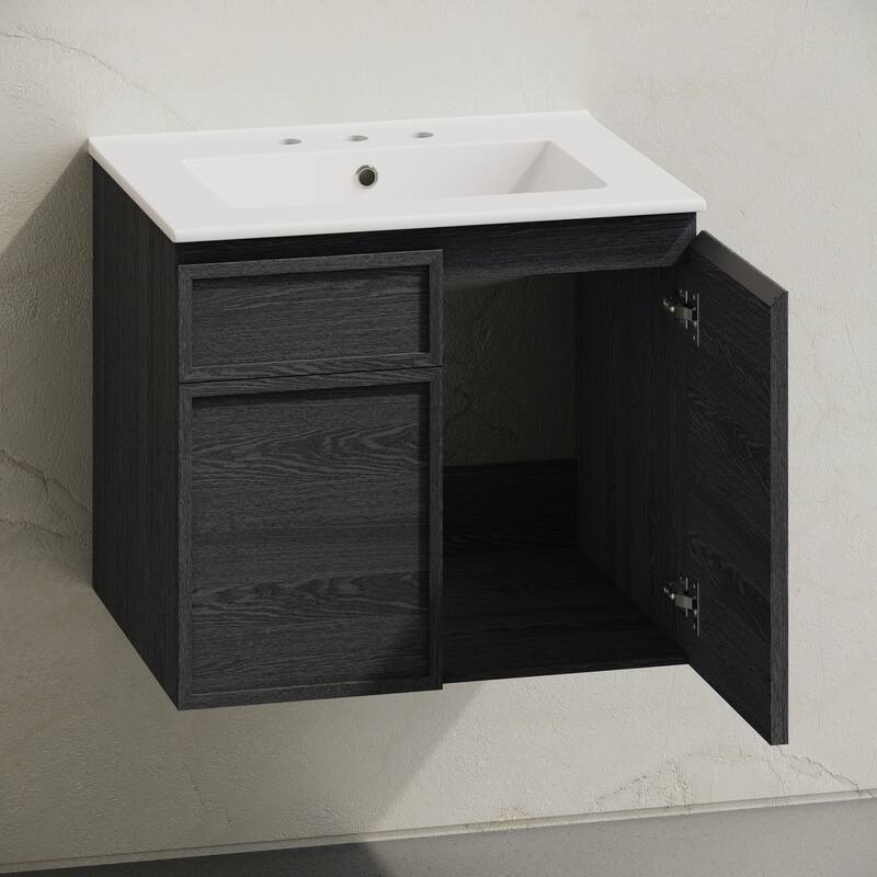 St. Tropez 24" Wall-Mounted Bathroom Vanity In Black Oak With 3-Hole Widespread Sink Top - 24