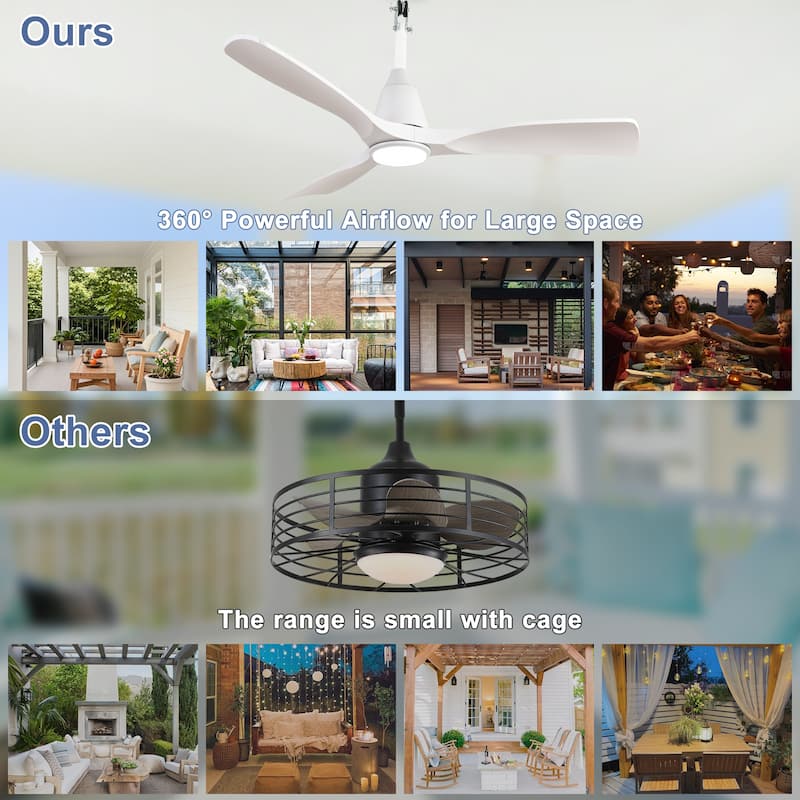 Outdoor Ceiling Fan with Light: Plug-in Hanging Fan, Remote App Control, 3CCT, 6-Speed