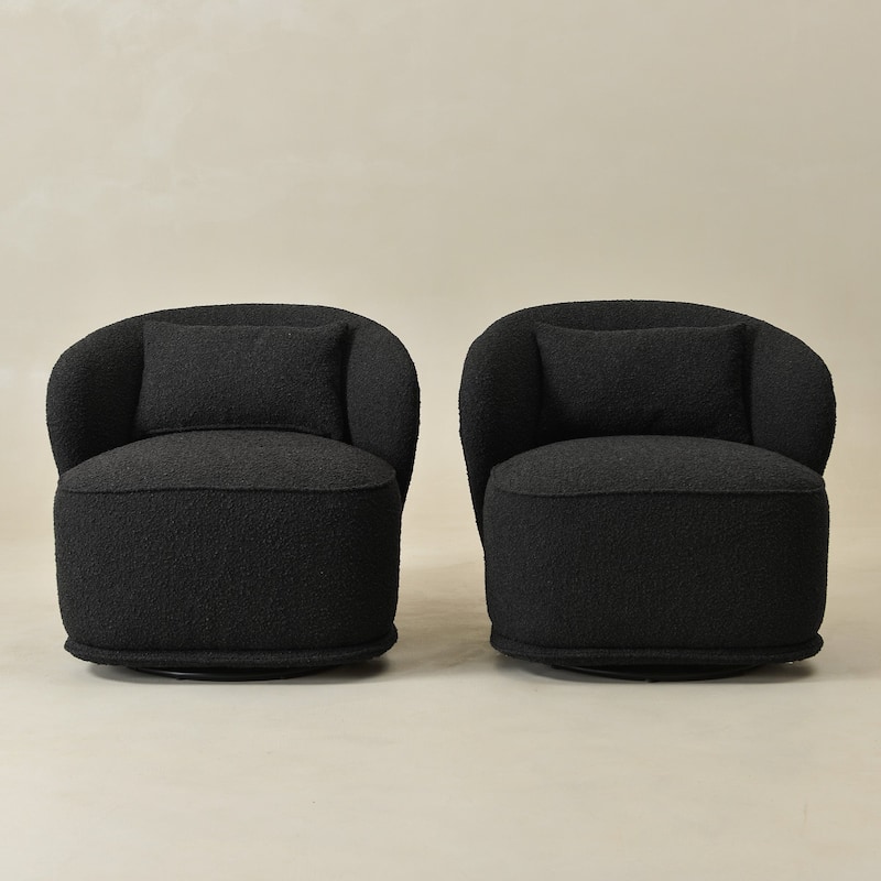 KINWELL 33" W Sherpa Boucle Upholstered Accent Swivel Chair (Set of 2)