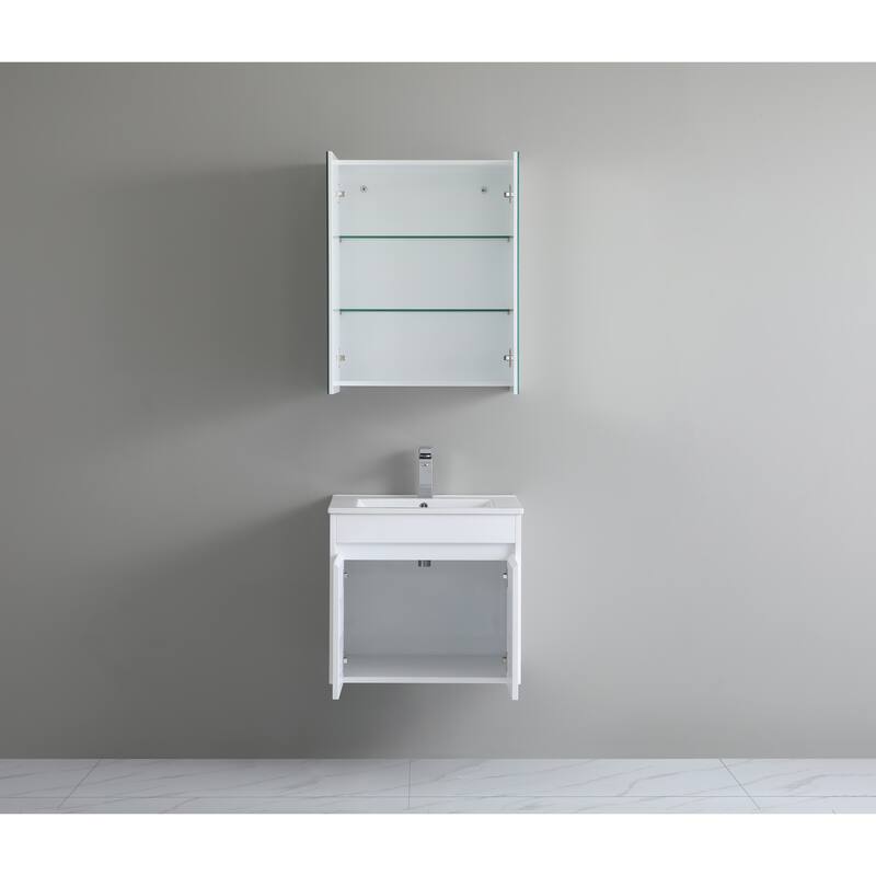 CB HOME 24"/30"/36"/48"/60" Pure White Bathroom Vanity, Floating Wall Mounted Cabinet w/ Integral Ceramic Sink Basin Countertop
