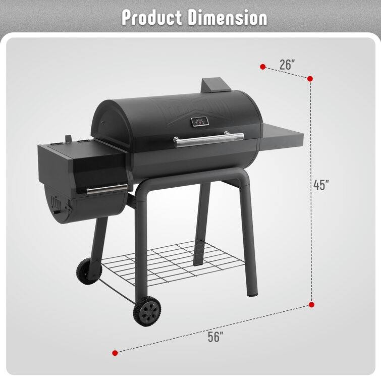 Feasto 28in Charcoal Barrel Grill With Offset Smoker Grill and Side Table