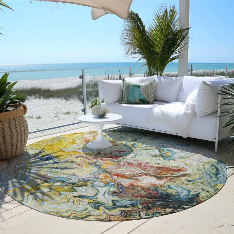 Machine Washable Indoor/ Outdoor Chantille Abstract Contempoary Rug