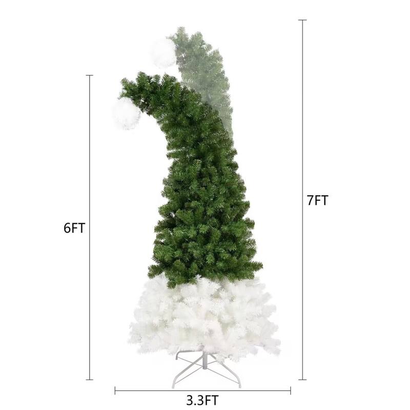6FT Hinged Fir Artificial Fir Bent Top Christmas Tree, 1250 Lush Branch Tips, 300 LED Lights X-mas