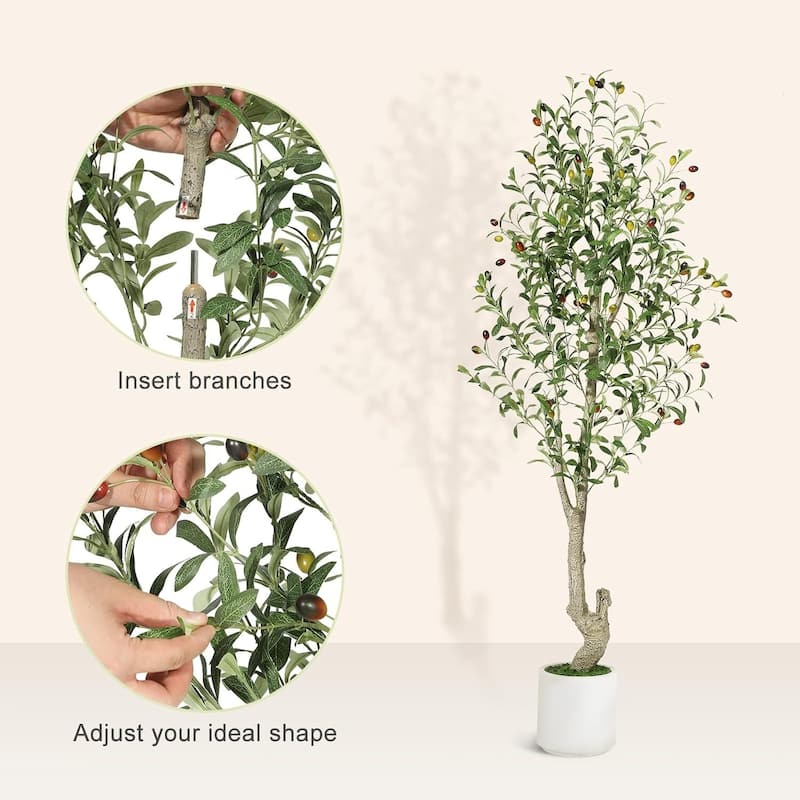 2 Pack Artificial Indoor Faux Olive Tree with White Planter