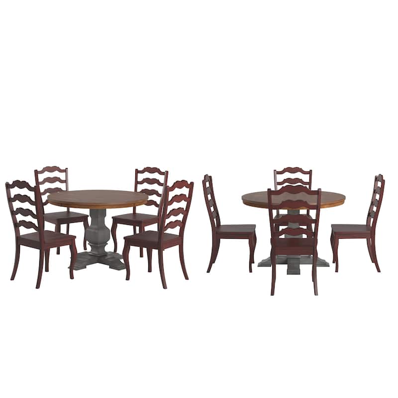 Ronda 45" Round Solid Wood Top Dining Set with French Ladder Back Chairs