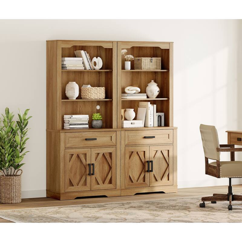 5 Tier Bookcase with Barn Door,73.3" Tall Open Storage Bookshelf