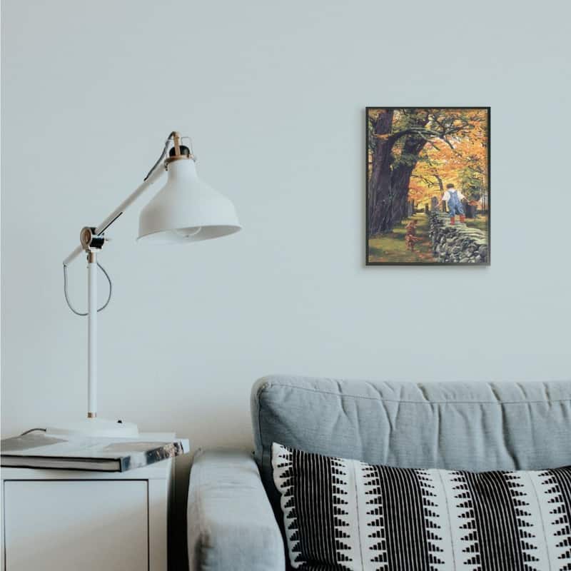 Stupell Boy Walking on Stone Wall with Dog Framed Wall Art