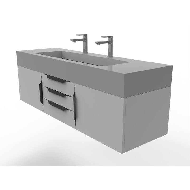 Nile 60" Wall Mounted Bathroom Vanity Set with Gray Solid Surface Top