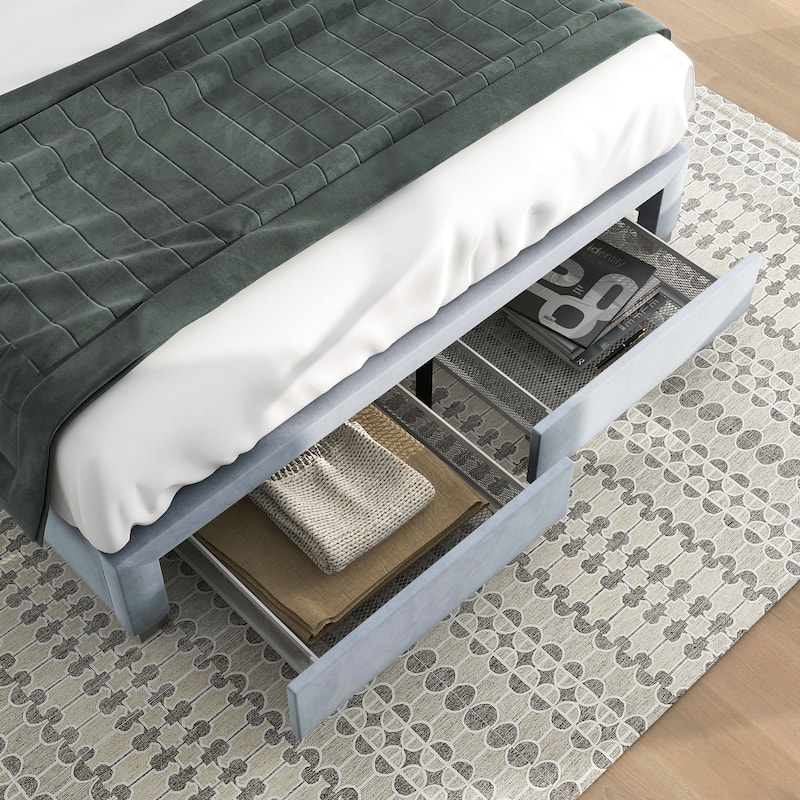 Honeycomb Modern Grey Velvet Headboard Storage Guest Bed by Furniture of America