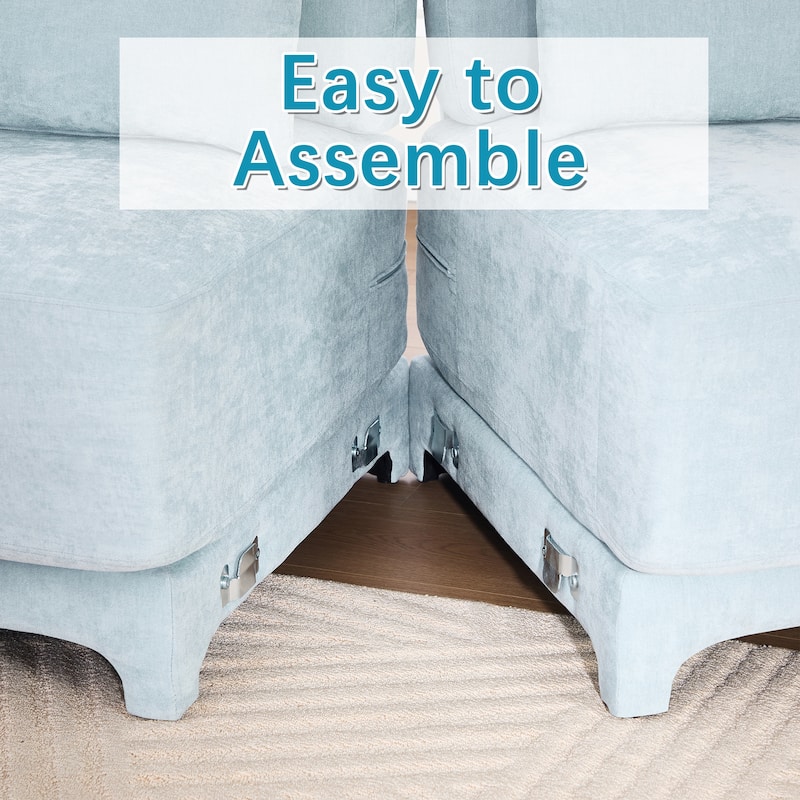 141.7" Chenille Modular 4-Seater Sofa with Movable Ottoman, High-Resilient Sponge, and Ergonomic Wooden Base