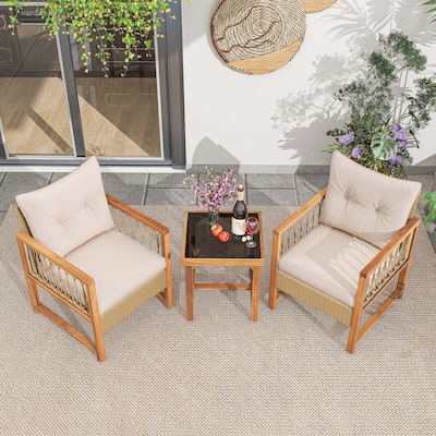 3PCS Patio Furniture Set Outdoor PE Wicker Conversation Bistro Set