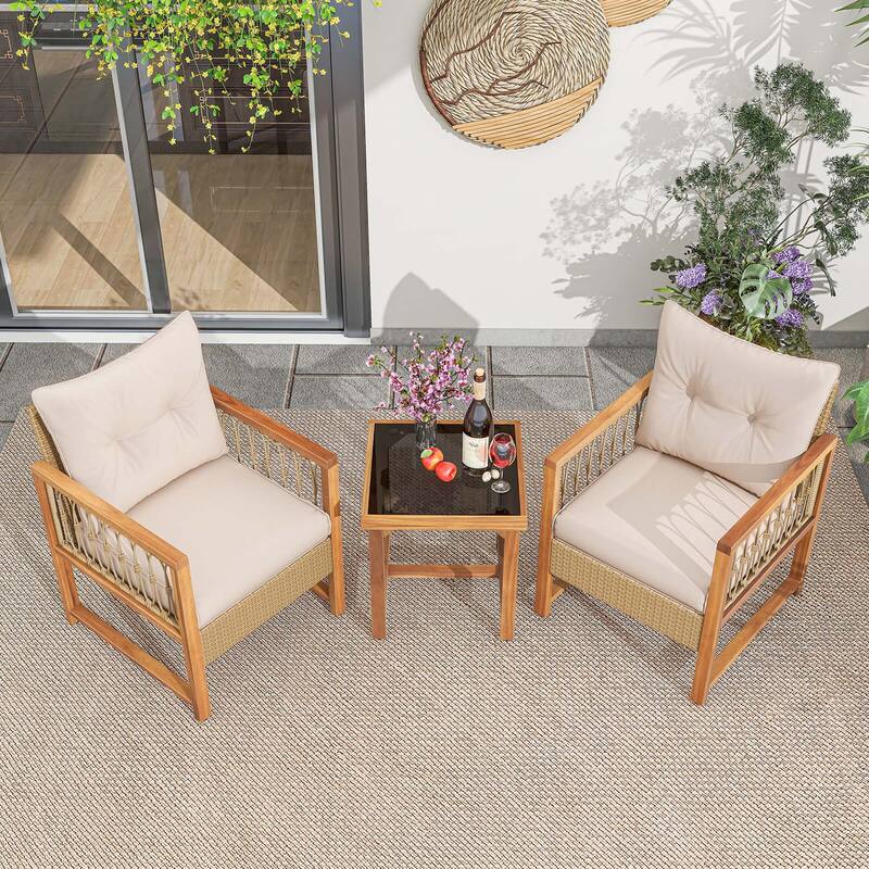 Costway 3 PCS Patio Furniture Set Outdoor PE Wicker Conversation - See Details