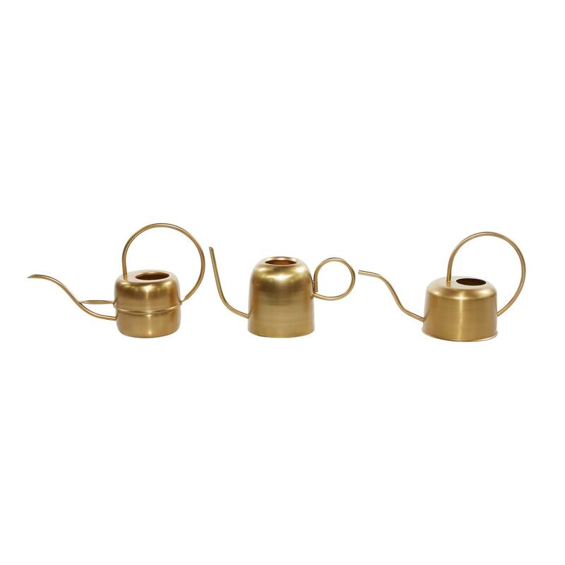 Gold Metal Indoor Outdoor Watering Can Planter (Set of 3) - 13 x 6 x 9Round