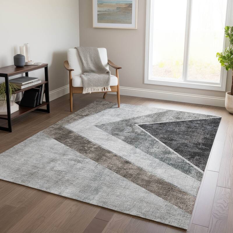 Machine Washable Indoor/ Outdoor Chantille Modern Geometric Rug - Gray - 9' x 12'