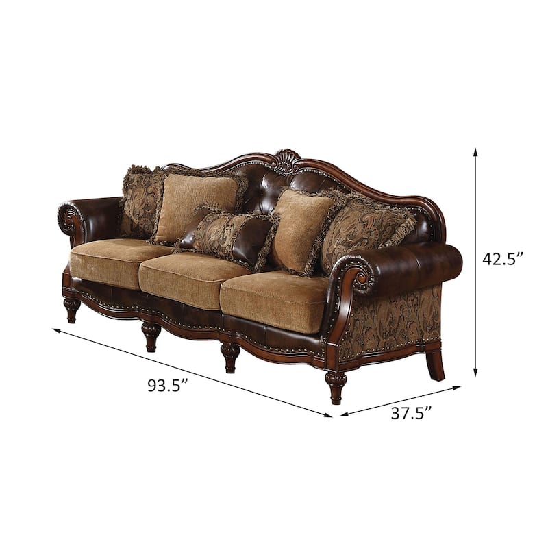 Destiny Two Tone Brown and Chenille Cherry Rolled Arm Sofa